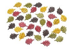 Podzimní dřevěné výseky ve tvaru listy dubu vel. 1,5 cm, tl. 0,2 cm - 36ks