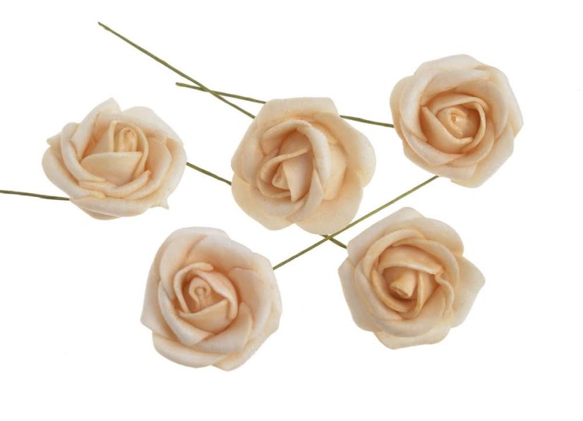 Hlavička pěnové růže na drátku 3,5/10cm - 12ks