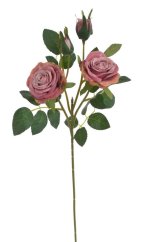 Umělá rozkvetlá růže 2 květy + 2 poupata,  květ Ø 6,5cm, dl.49cm