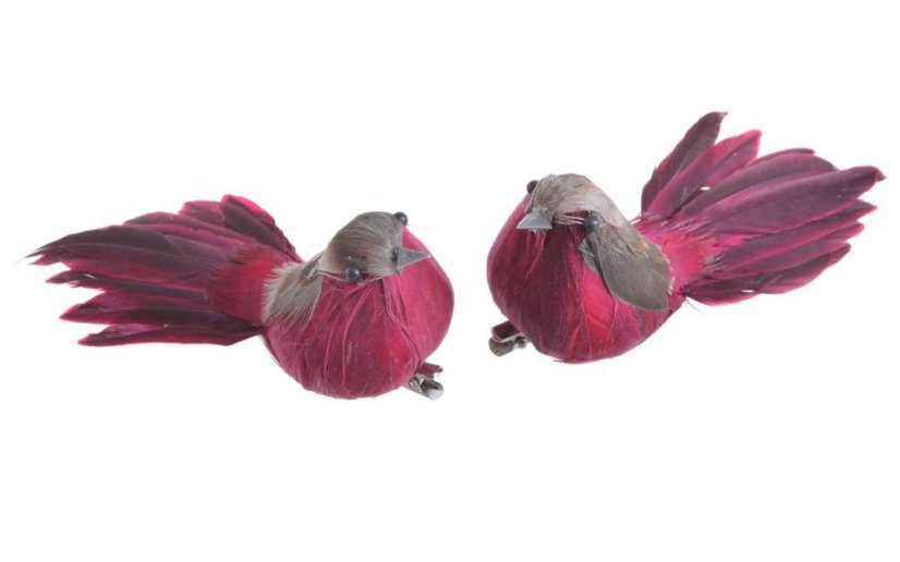 Dekorace péřový ptáček na klipu 12cmLx6cmWx5cmH - 2ks