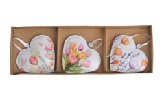 Dekorace kovové srdce s potiskem závěs 6,5cmLx1,5cmWx5,5cmH -3ks