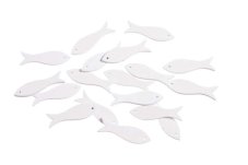 Malé dřevěné výseky - ryby 5 cm, 18ks, barva bílá