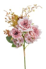 Umělá kytice s růžemi a drobnými květy růžová 38 cm