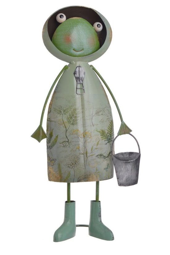 Dekorace - plechová stojící figura žába 21,5cmLx13cmWx47,5cmH