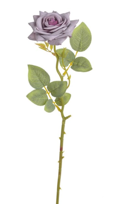 Umělá rozkvetlá růže na stonku s listy, květ Ø 8cm/ dl.41cm