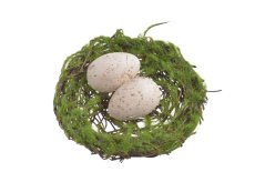 Jarní dekorace proutěné hnízdo s vejci 8,5 cm∅, 2,5 cmH