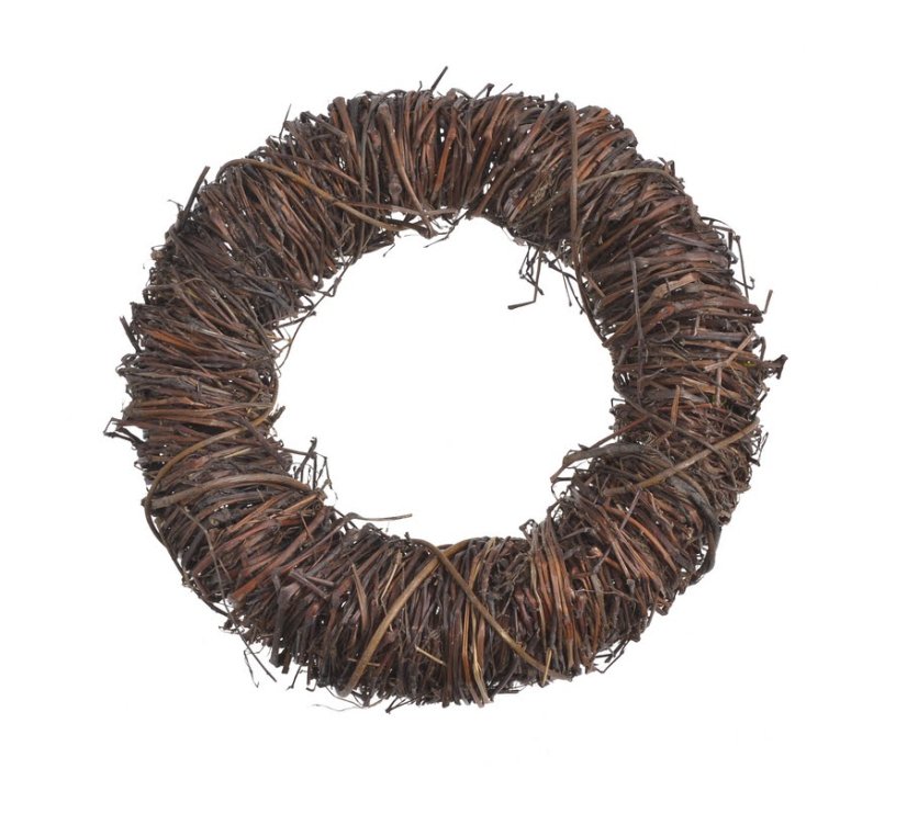 Věnec pletený z dvou druhů proutí na kovové konstrukci Ø 28 cm, H7,5 cm