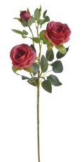 Umělá růže na stonku 2 květy a poupě s listy Ø8,5cm/dl.64cm