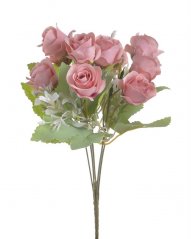 Kytice umělých růžiček s listy a doplňky, květ Ø 3,5xm/celkem dl. 30cm