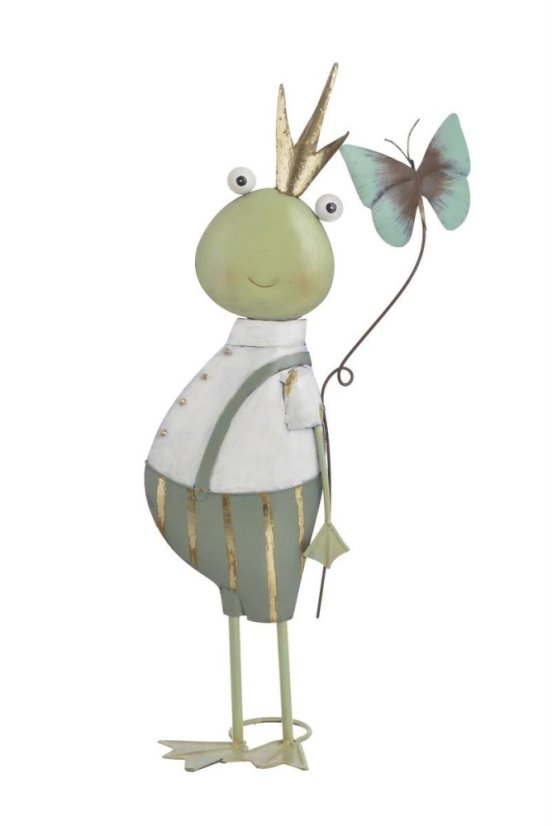 Dekorace plechová stojící žába  18cmL x 11cmW x 49,5cmH.