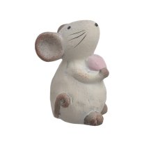 dekorace figurka sedící myš se srdíčkem 9,5cm - keramika