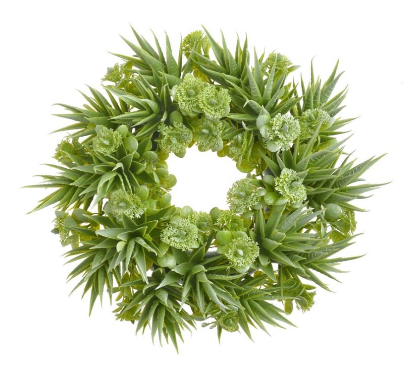 Dekorační věnec ze sukulentů a větviček travin Ø 34cm