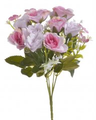 Kytice umělých růží s listy, květ Ø 4cm/celkem dl.30 cm