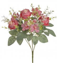 Kytička umělých růží a květů s listy a doplňky dl. celkem 34cm