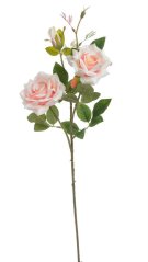 Umělá růže na stonku 2 květy a poupě s listy, hlavičky Ø 9 cm, dl. 64 cm