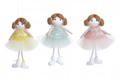 Závěsná textilní panenka s plandavýma nohama a šifonovou sukní 16 cm, mix barev